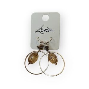 Gold Hoop Earrings with Brown Beads